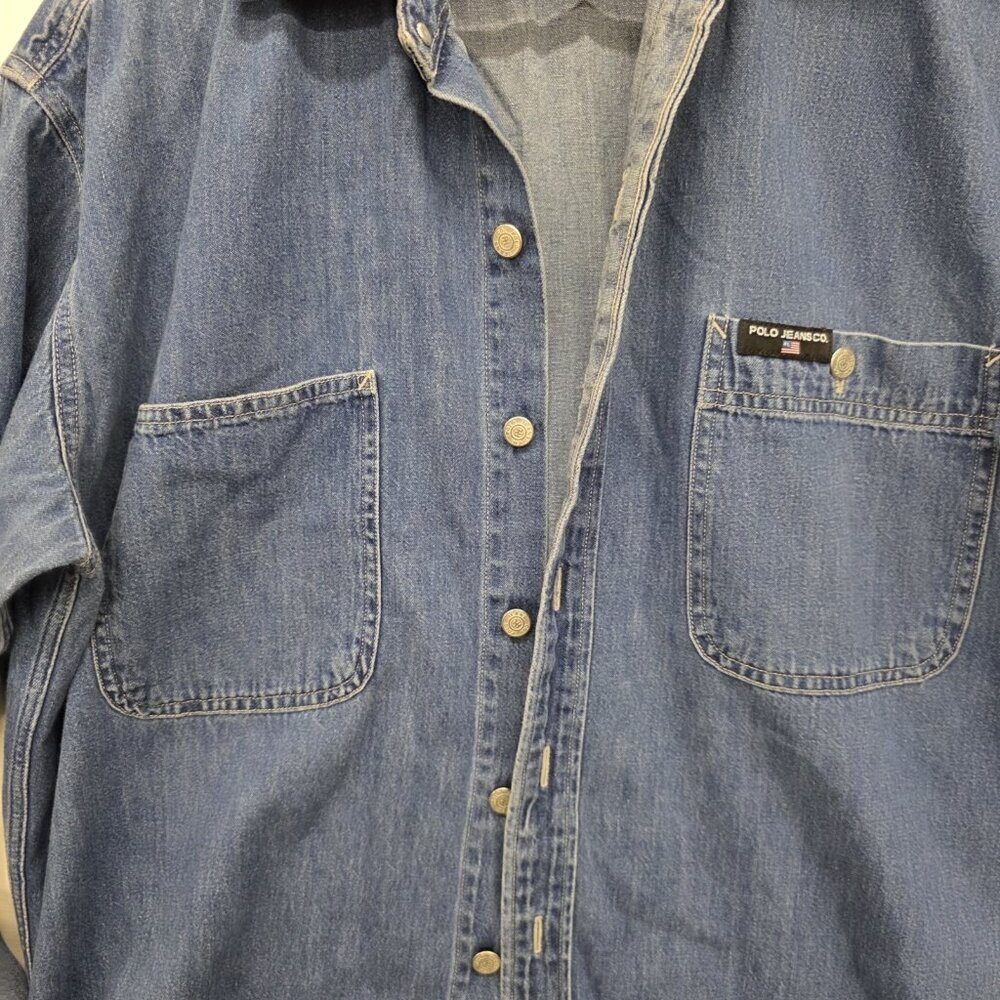 Vintage Polo Jeans Ralph Lauren Denim Worker Button Down Shirt Size Large L - Picture 3 of 10